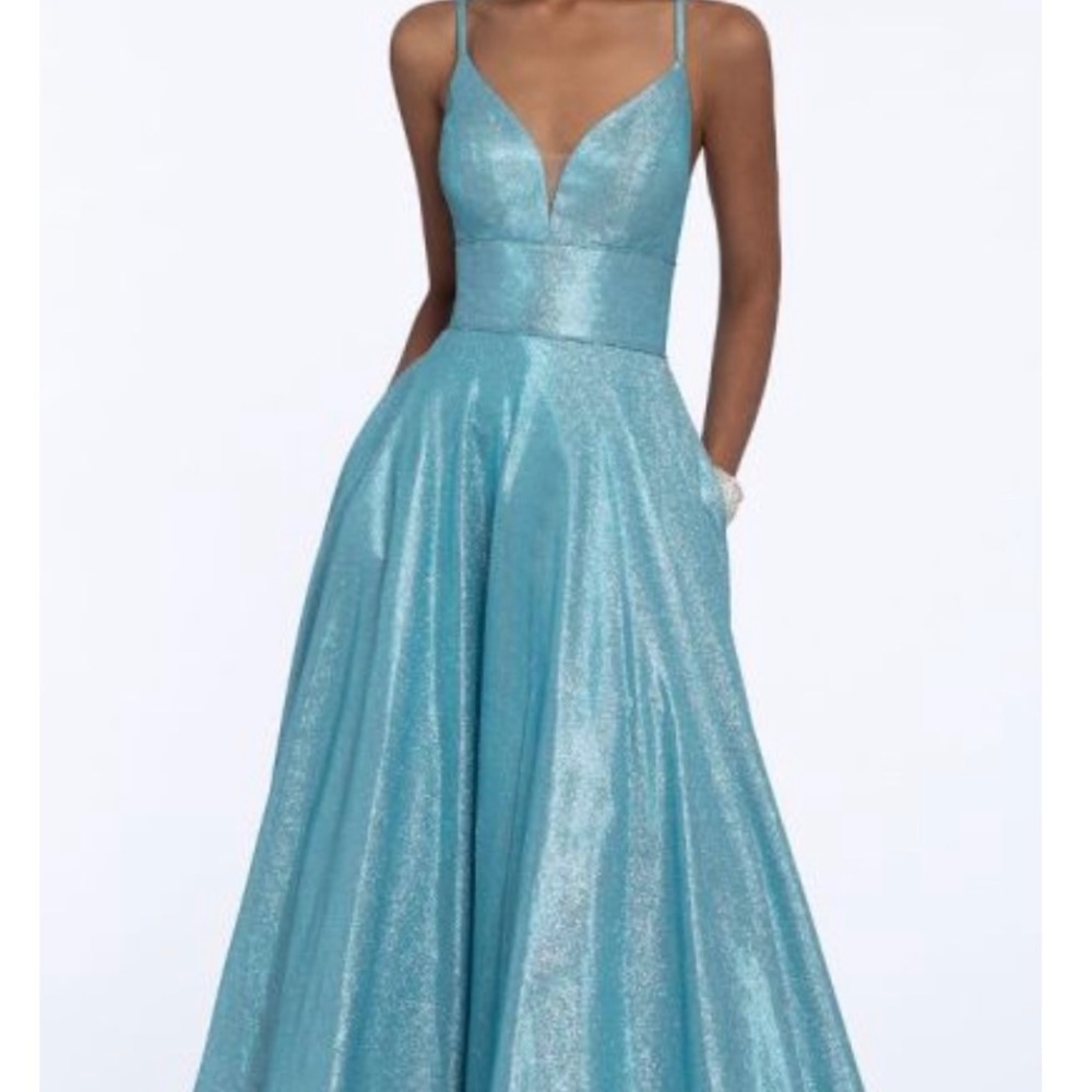 Teal shiny Prom dress